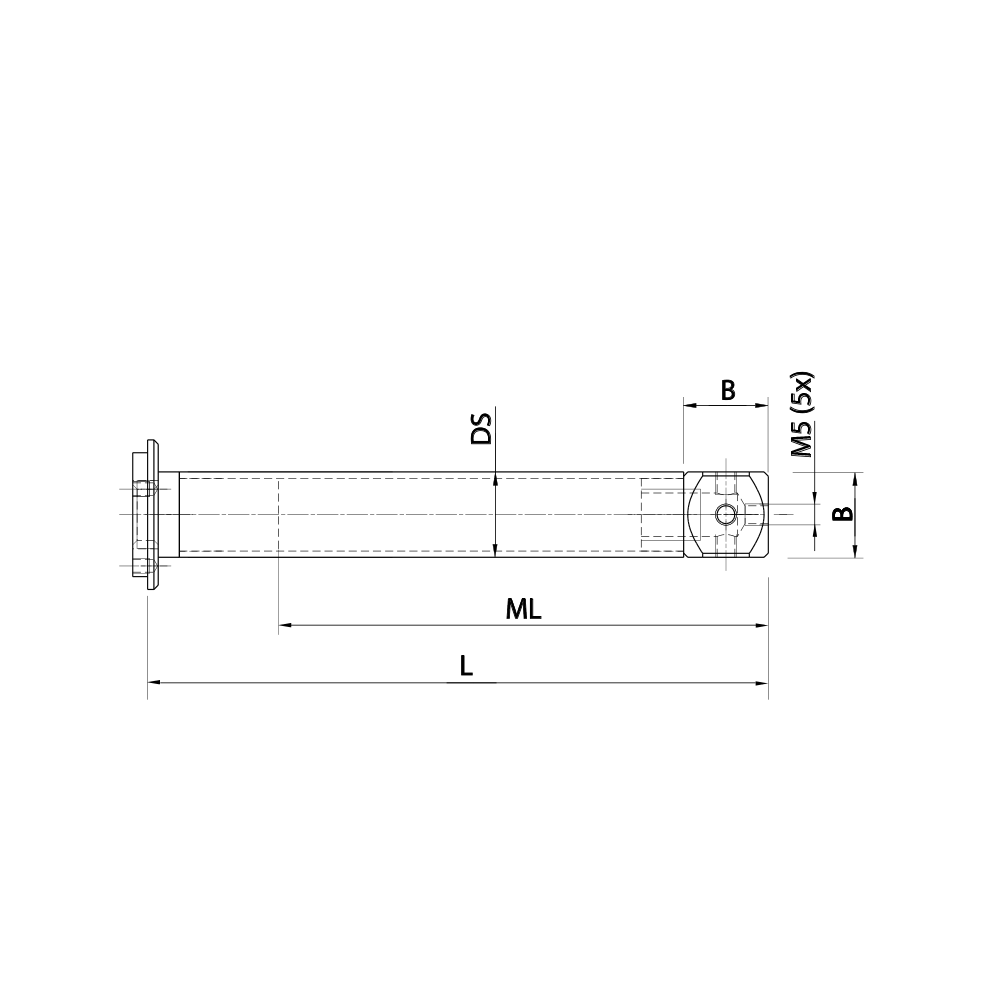 Drawing of product M5 Adaptor Plate Extension carbon fiber; L 66.5 mm; DS 11.0 mm; B 15.0 mm