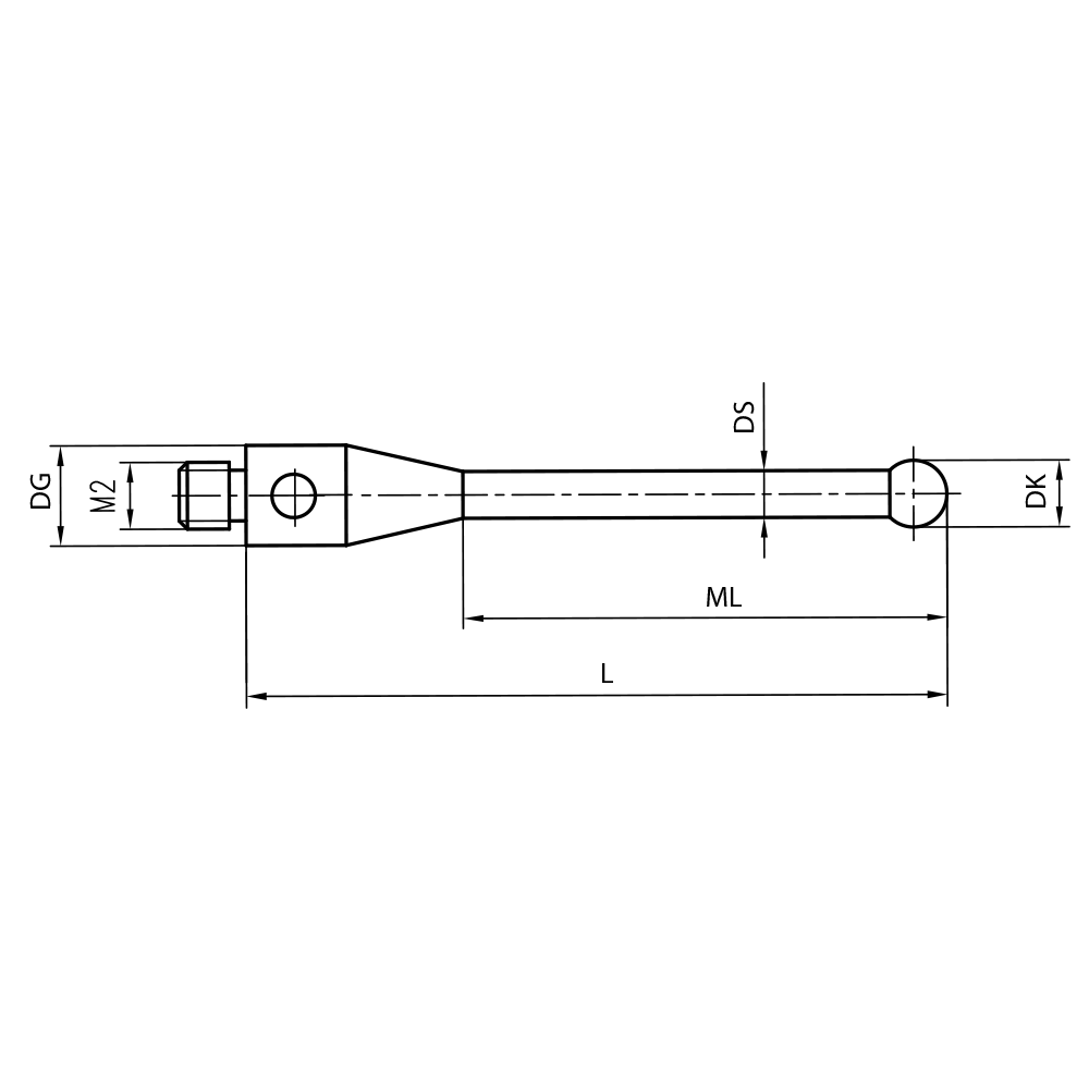 Drawing of product M2 Straight Stylus; DK 1.5 mm; L 10.75 mm
