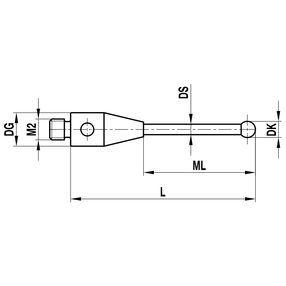 Drawing of product M2 Straight Stylus; DK 1.0 mm; L 20.5 mm