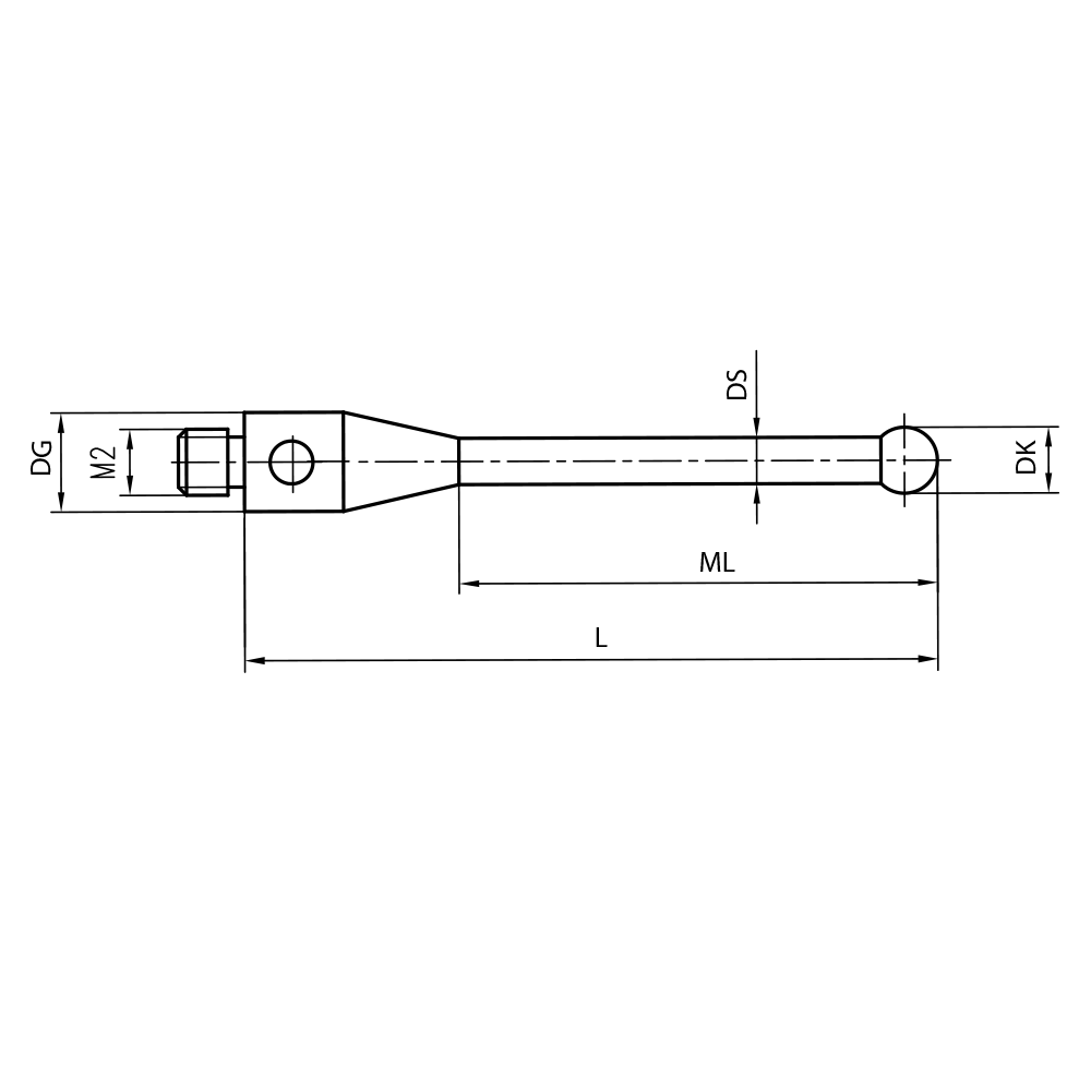 Drawing of product M2 Straight Stylus; DK 1.0 mm; L 10.5 mm