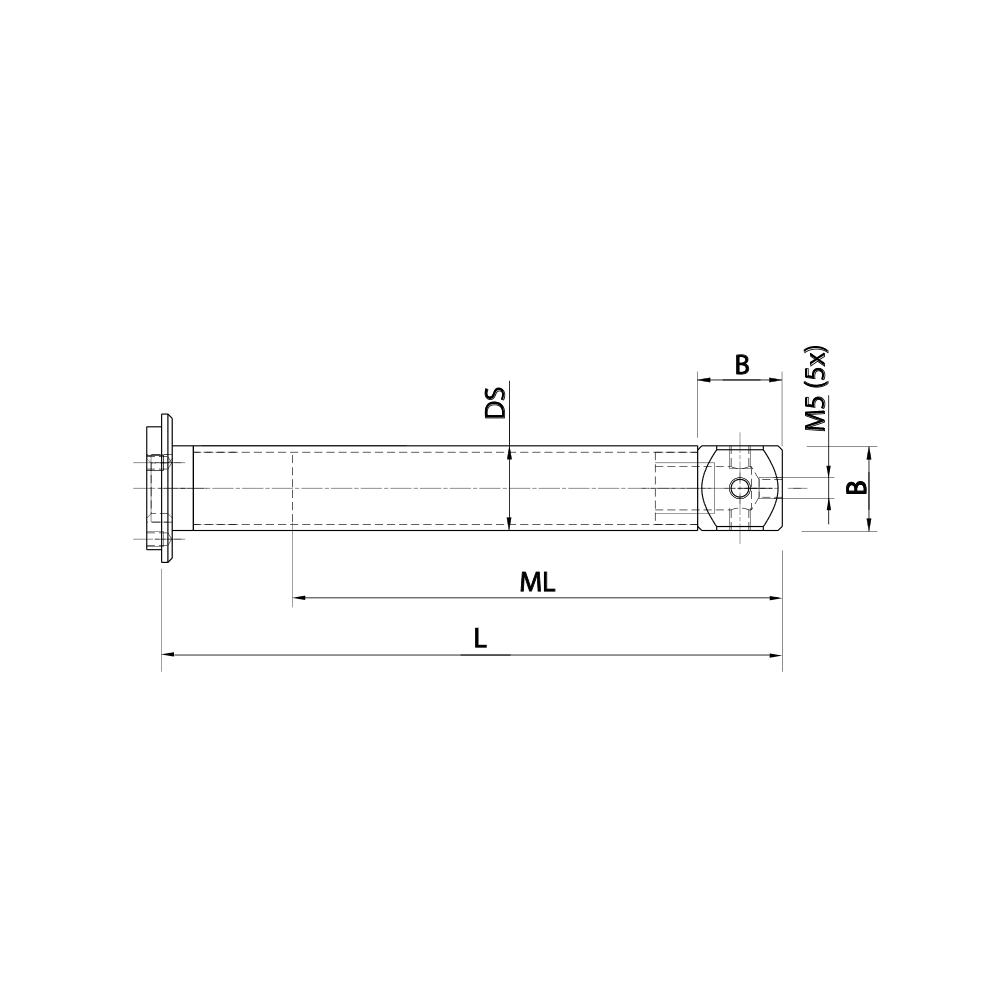 Drawing of product M5 Adaptor Plate Extension carbon fiber; L 81.5 mm; DS 20.0 mm; B 15.0 mm