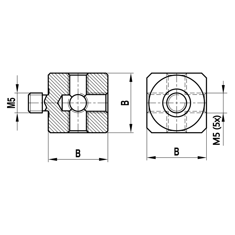 Drawing of product M5 Cube titanium 5-way; B 20.0 mm