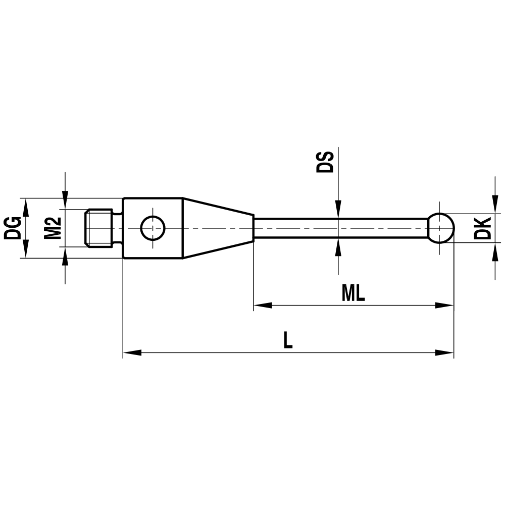 Drawing of product M2 Straight Stylus; DK 1.5 mm; L 20.75 mm
