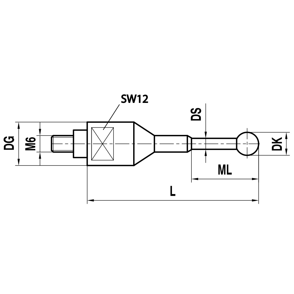 Drawing of product M6 Straight Stylus; DK 3.0 mm; L 49.0 mm