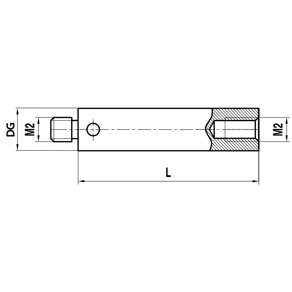 Drawing of product M2 Extension stainless steel; DG 3.0 mm; L 50.0 mm
