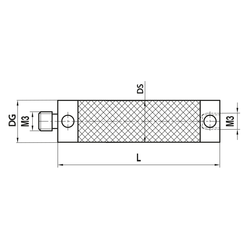 Drawing of product M3 Extension for ZEISS XXT carbon fiber; DG 5.0 mm; L 150.0 mm