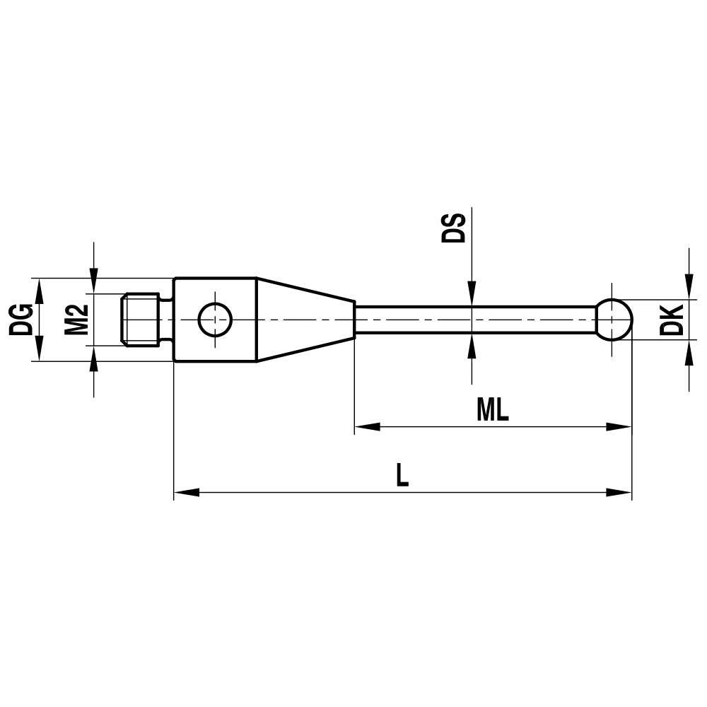 Drawing of product M2 Straight Stylus; DK 2.0 mm; L 11.0 mm