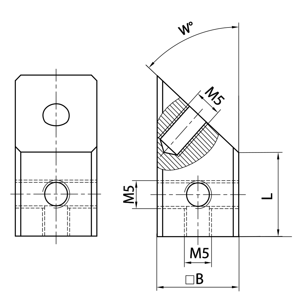 Drawing of product M5 Cube titanium; B 15.0 mm;  angle 57.5°
