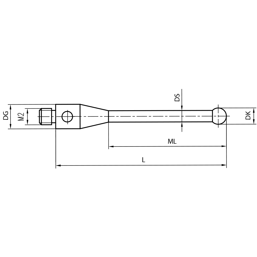 Drawing of product M2 Straight Stylus; DK 1.0 mm; L 10.5 mm