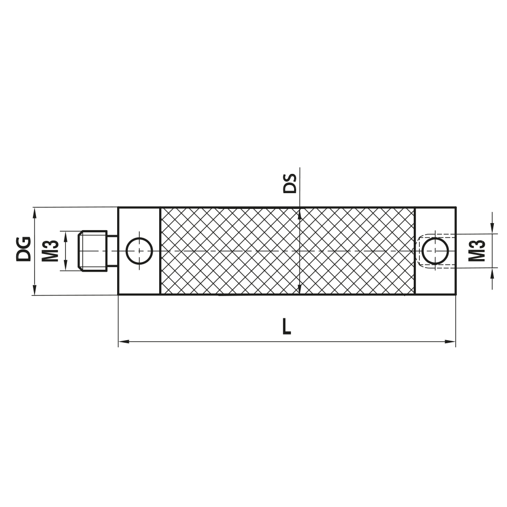 Drawing of product M3 Extension for ZEISS XXT carbon fiber; DG 5.0 mm; L 130.0 mm