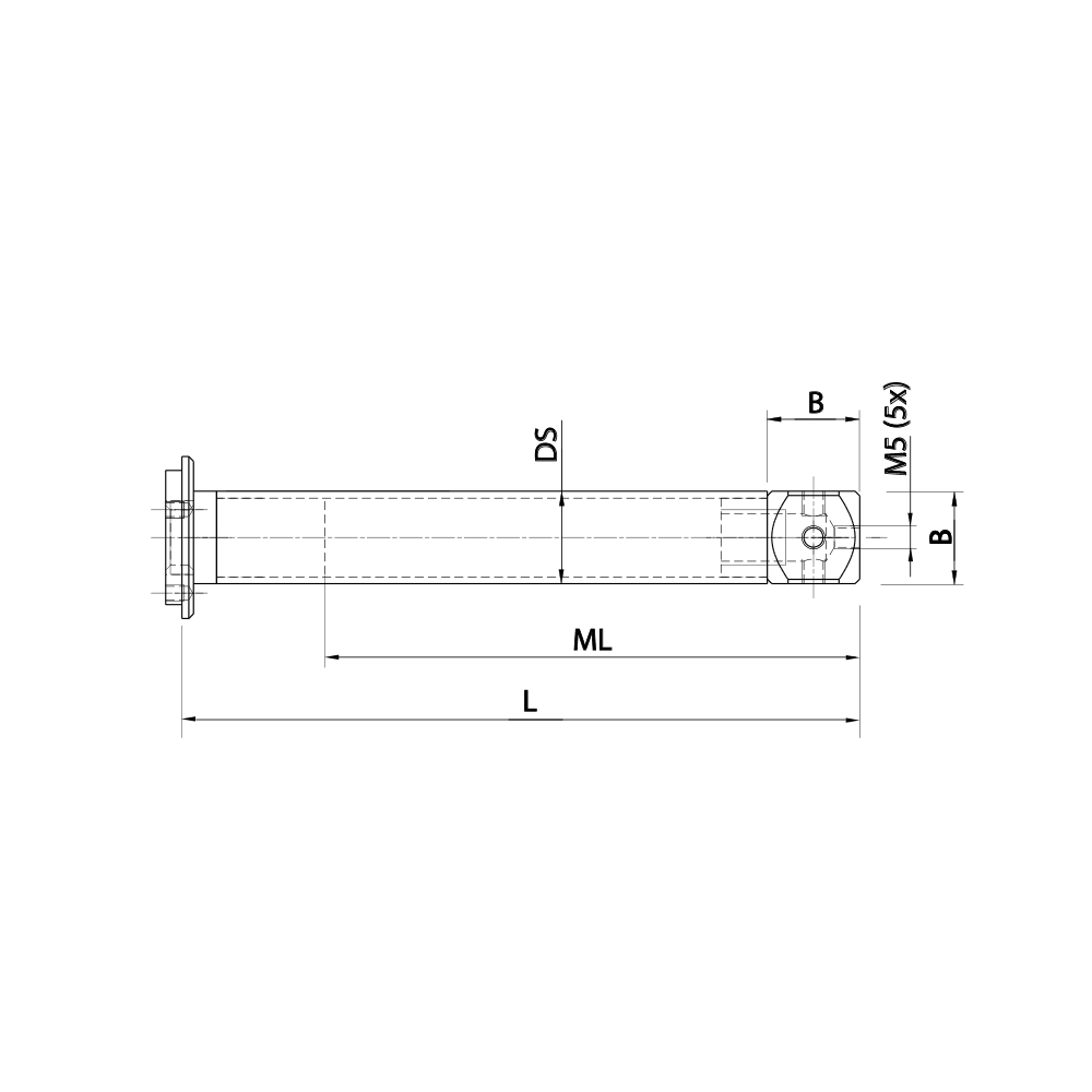 Drawing of product M5 Adaptor Plate Extension carbon fiber; L 106.5 mm; DS 20.0 mm; B 20.0 mm