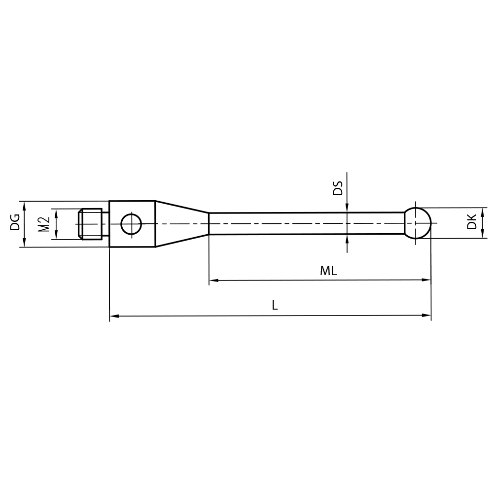 Drawing of product M2 Straight Stylus; DK 2.0 mm; L 11.0 mm